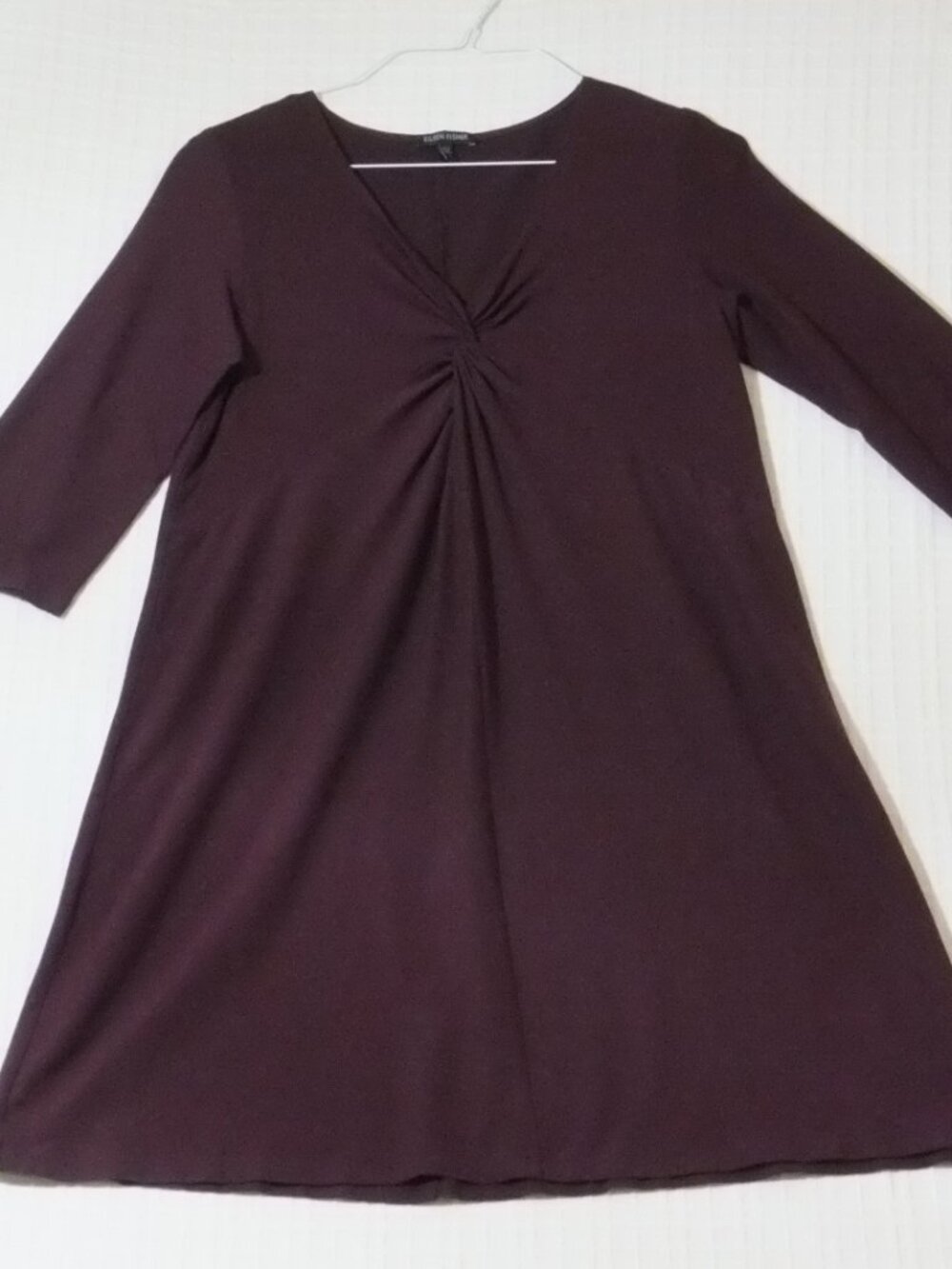 Eileen Fisher Dress Womens Large Purple V-neck, 3/4 Sleeves Knee Length Rayon